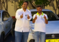 Pijush K. Roy with a driver standing beside a car during the UNTO ride-sharing app launch in Raipur